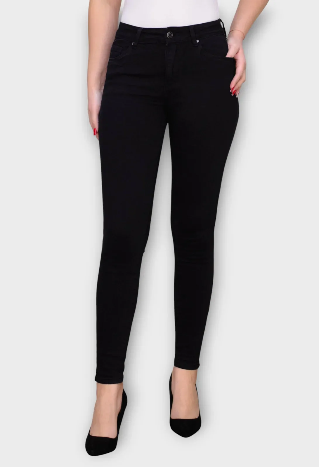 Blugi Negri Skinny cu Talie Inalta si Efect Push-Up