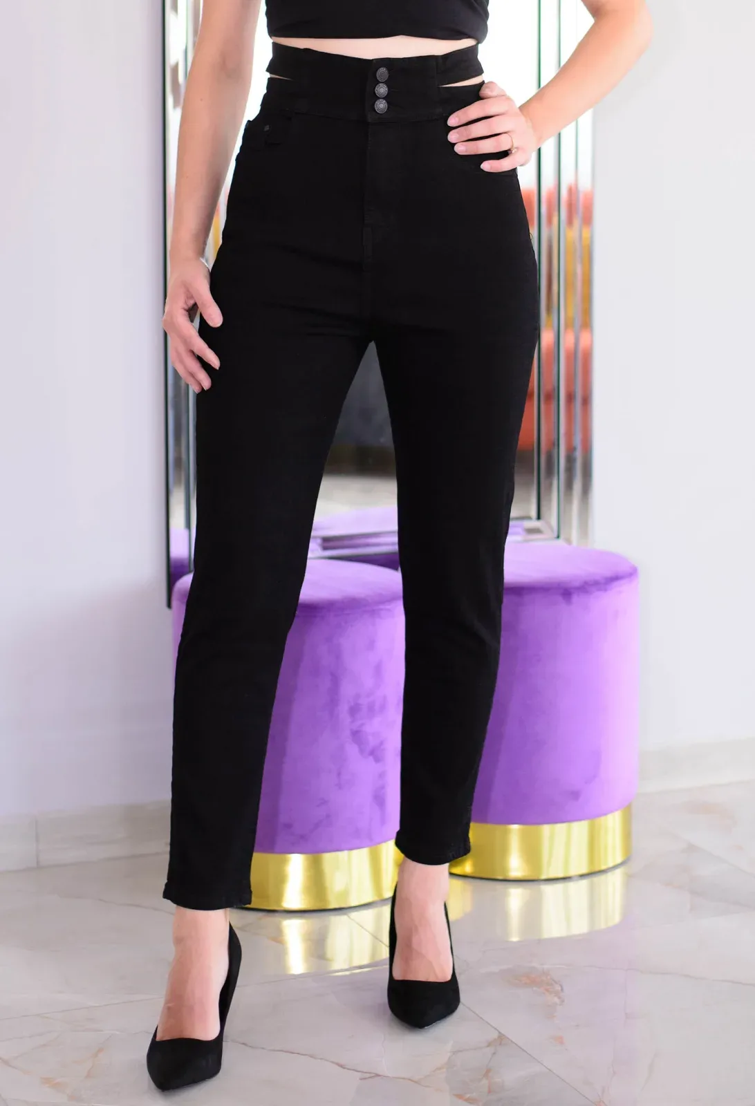 Blugi Cropped Waist Black