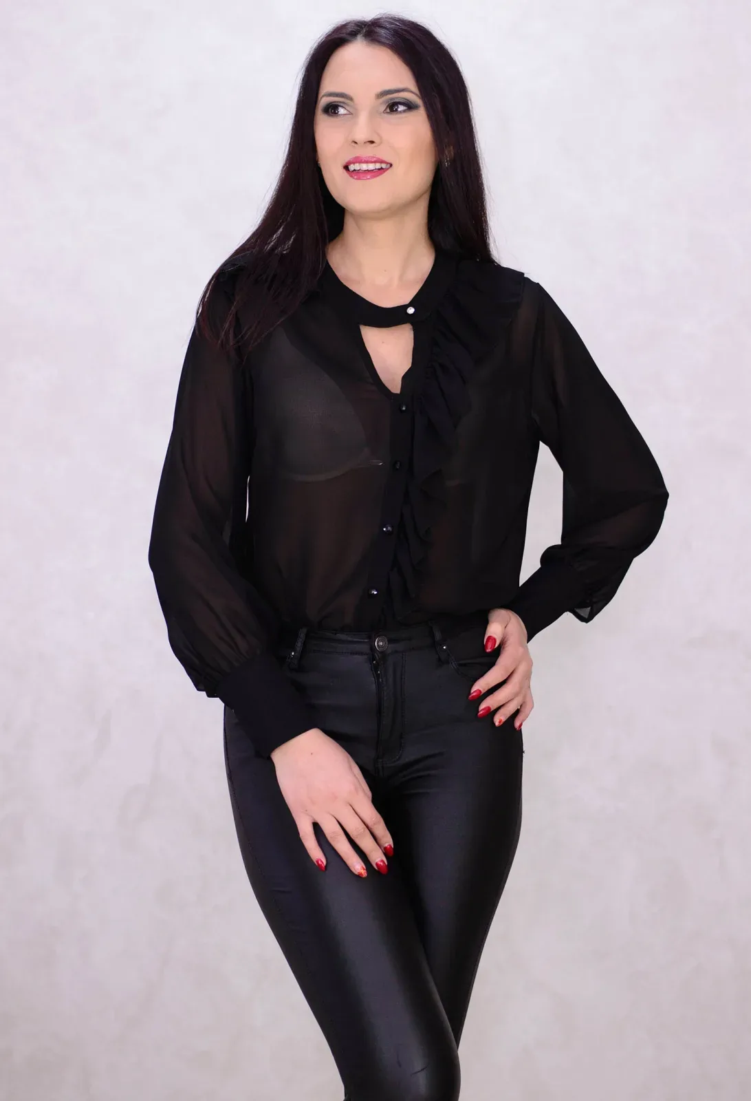 Camasa Elegant Ruffle Black