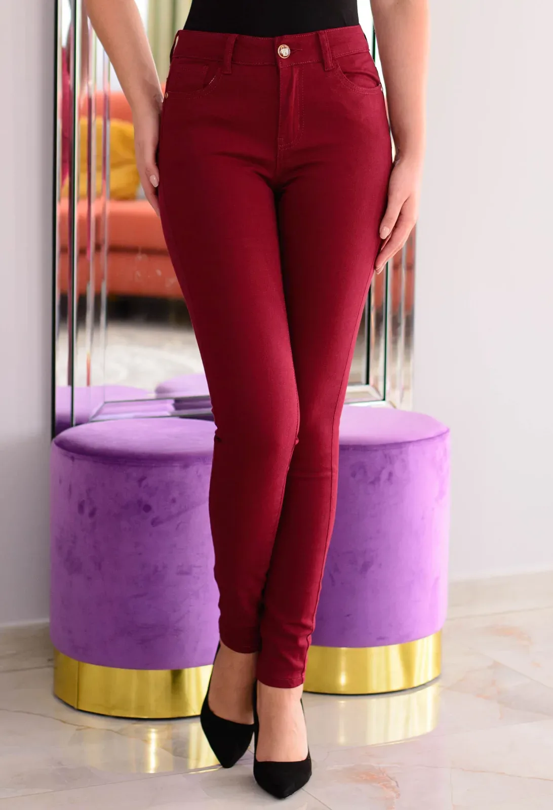 Blugi Top Waist Burgundy