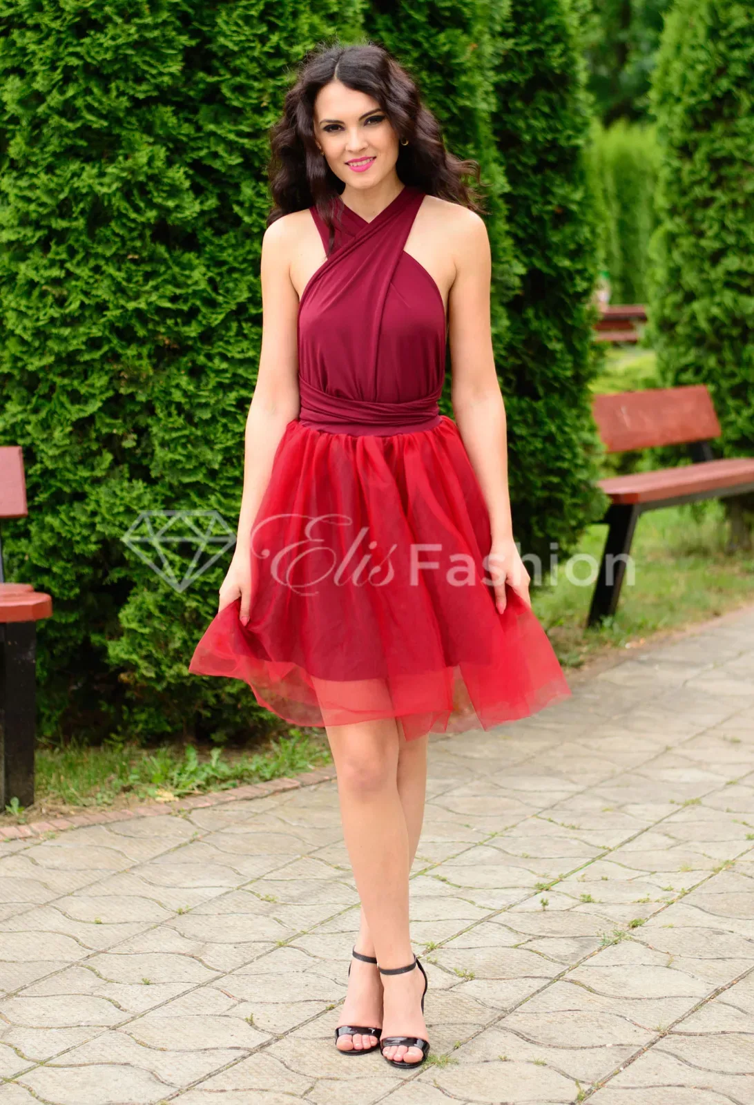 Rochie Versatila cu Tulle Burgundy