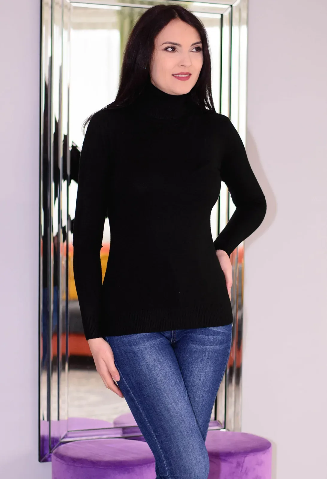 Pulover High Neck Black